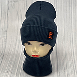 М 90002. Комплект для хлопчика, підлітка: шапка подвійна з флісом і хомут, розмір вільний, різні кольори 4-15 років, фото 4