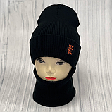 М 90002. Комплект для хлопчика, підлітка: шапка подвійна з флісом і хомут, розмір вільний, різні кольори 4-15 років, фото 3