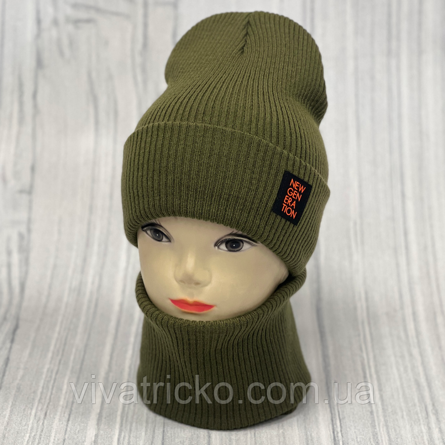 М 90002. Комплект для хлопчика, підлітка: шапка подвійна з флісом і хомут, розмір вільний, різні кольори 4-15 років, фото 1