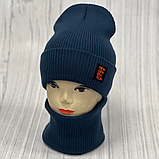 М 90002. Комплект для хлопчика, підлітка: шапка подвійна з флісом і хомут, розмір вільний, різні кольори 4-15 років, фото 7