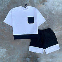 Мужские стильные модные повседневные летние комплекты 2в1 двойка на парня спортивный костюм футболка шорты