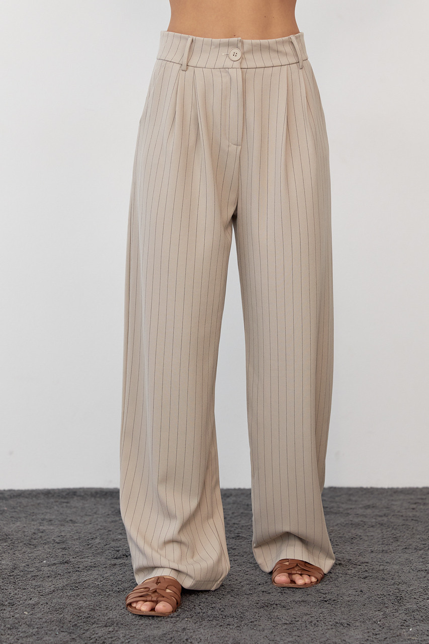 Жіночі штани в смужку — кавовий колір, L (є розміри)