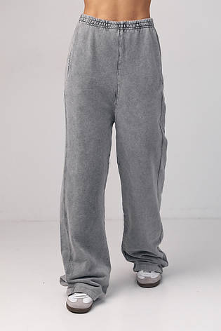 Жіночі трикотажні штани з затяжками внизу — сірий колір, L (є розміри), фото 2