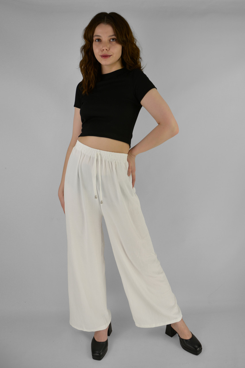 Штани палацо жіночі літні Штани вільні бавовняні (муслін) Білий колір L-XL
