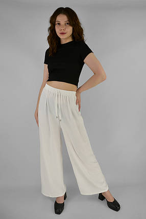 Штани палацо жіночі літні Штани вільні бавовняні (муслін) Білий колір L-XL, фото 1