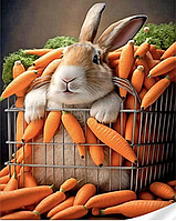 Алмазная вышивка мозаика Кролик в морковке 30*40см Мозаики круглыми стразами на подрамнике полная выкладка