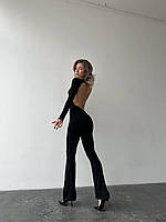 Комбинезон женский с открытой спинкой ткань вискоза Женская одежда с вырезом на спине Комбинезон черный