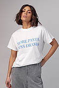 Женская футболка с надписью More pasta less drama - голубой цвет, M (есть размеры)