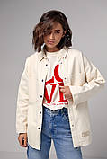 Жіноча джинсова куртка на кнопках — бежевий колір, S (є розміри)