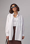 Женская рубашка в стиле oversize с разрезами - белый цвет, S/M (есть размеры)