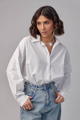 Подовжена жіноча сорочка у стилі oversize — білий колір, S (є розміри), фото 2