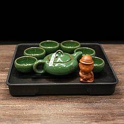 Набір посуду для чайної церемонії "Колотий лід" глина (зелений) на 6 персон