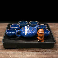 Набір посуду для чайної церемонії "Колотий лід" глина (синій) на 6 персон