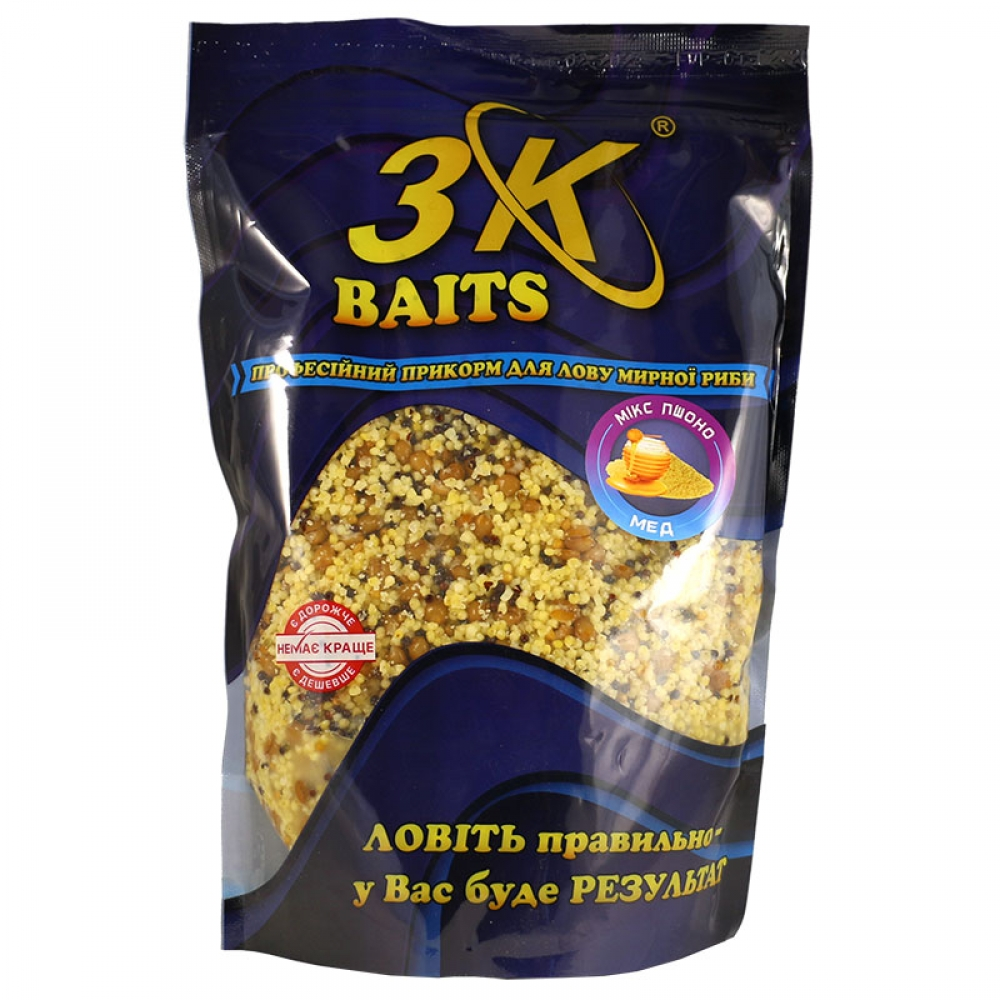 Прикормка 3k Baits Зерновий мікс Пшоно Мед 1кг 3к02902, фото 1