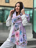 Натуральний жіночий шарф палантин із розкішними квітами. Турецький весняний палантин із натуральної бавовни