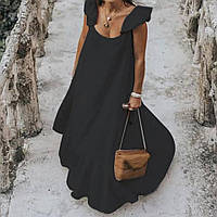 Жіноча легка сукня однотонна льон-жатка норма розмір 42-52, колір уточнюйте під час замовлення