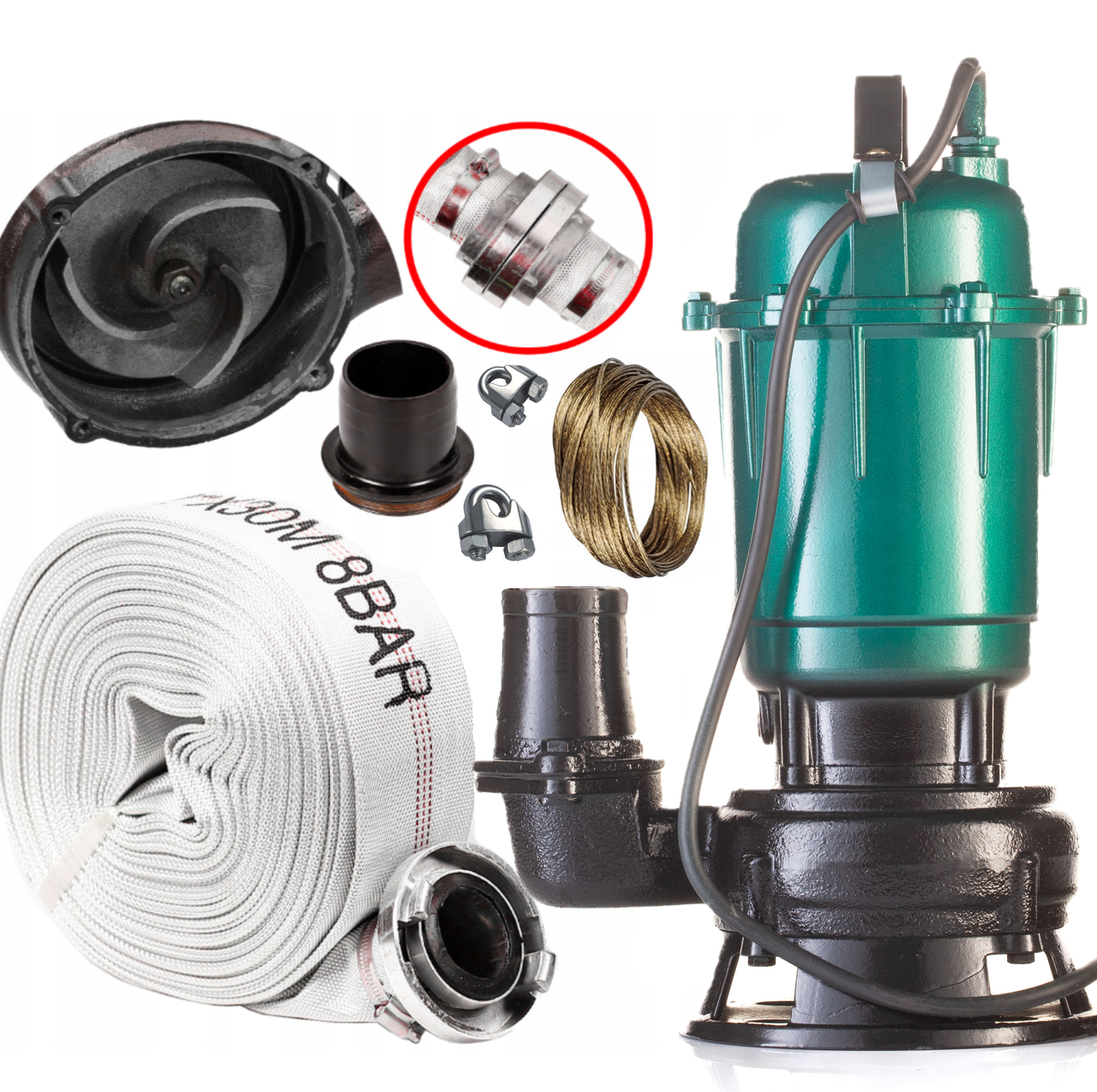 ФЕКАЛЬНЫЙ НАСОС AQUATIC ALX12-1.3 с измельчителем (без поплавка) + пожарный рукав 10м, фото 1