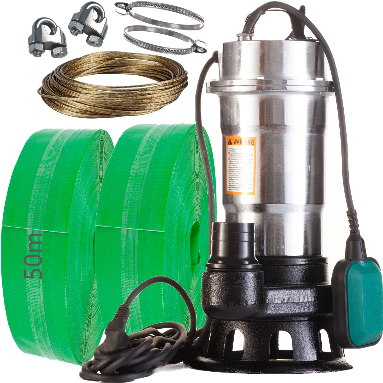 ФЕКАЛЬНЫЙ НАСОС AQUATIC AQS2-2.6 корпус нержавейка с измельчителем + шланг 50м