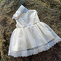 Ошатне плаття для дівчинки 68рост пов'язка (68-80) Гарна сукня на дівчинку Сукня для дівчинки на свято Айворі