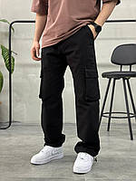 Мужские стильные джинсы карго на манжетах чёрные. Мужские широкие джинсы