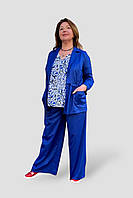 Жіночий брючний костюм, двійка, весна-літо, великі розміри,синього кольору від українського бренду Sweet Woman
