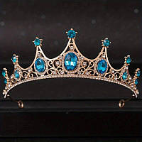 Корона принцессы Эльзы для девочки, золотистая с голубыми камнями