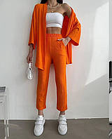 Женский стильный костюм двойка кофта+штаны ткань: креп жатка Мод. 1336 оранжевый