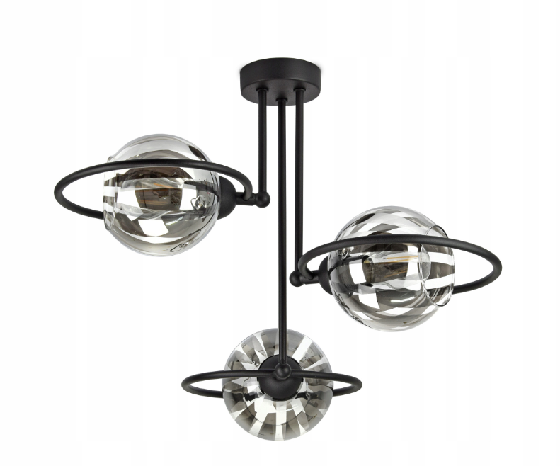Підвісний світильник стельовий RING чорний Люстра з трьома скляними абажурами у формі кулі 950-3