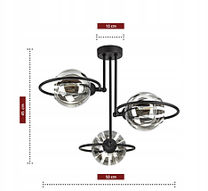 Підвісний світильник стельовий RING чорний Люстра з трьома скляними абажурами у формі кулі 950-3, фото 3
