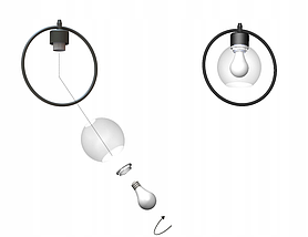 Підвісний світильник стельовий RING чорний Люстра з трьома скляними абажурами у формі кулі 950-3, фото 3