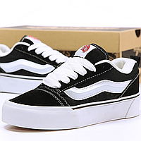 Кроссовки мужские и женские Vans Knu Skool Platform Black White / кеды Ванс платформ черные белые