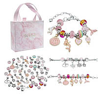 Подарочный набор для создания браслетов для девочек Pandora шармы, подвески, формы Розовый
