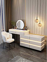 Туалетный столик. PH-11794 - Туалетный столик + комод + зеркало + стула В, 100 см + 80 см, Молочный