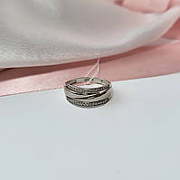 Кольцо серебряное женское колечко Широкое с Белыми камнями 18.5 размер серебро 925 пробы Родированное 1376 1.7