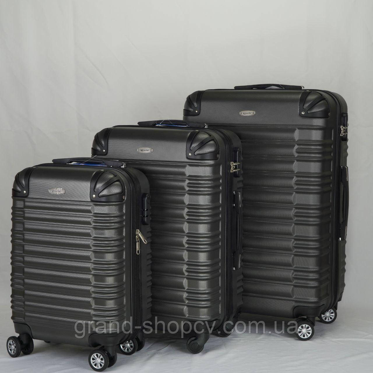 Комплект валіз для подорожі 3-ка, на 4-х колесах сірий, фото 1