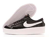 Кроссовки женские Nike Blazer Low Platform черные, Найк Блейзер кожаные прошиты., код KD-14690