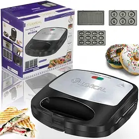 Мультимейкер 3в1 Lexical LSM-2532 800W змінні пластини гриль горішниця пончики