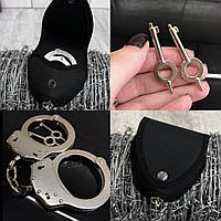 Набор стальные наручники с двумя ключам+подсумок, Стальные наручники для охраны, Наручники для полиции