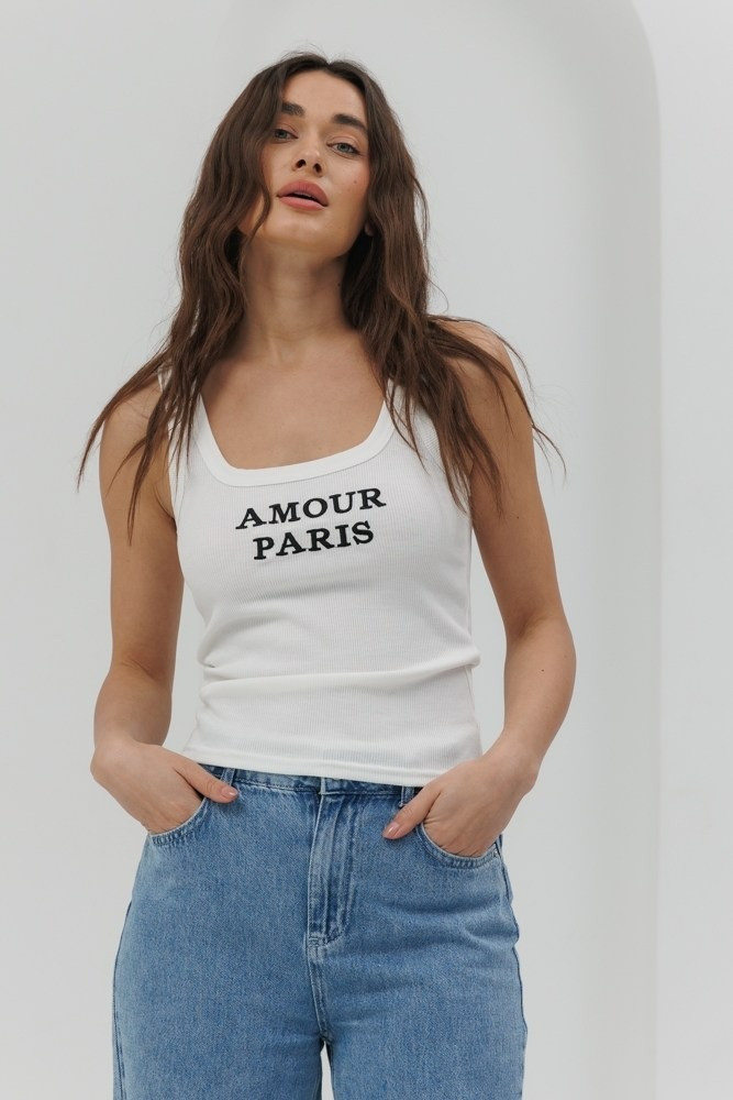 Майка жіноча в рубчик із вишивкою AMOUR PARIS, фото 1