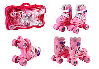 Ролики детские розовые PVC колесами со светом в сумке S (31-34) 7089-S