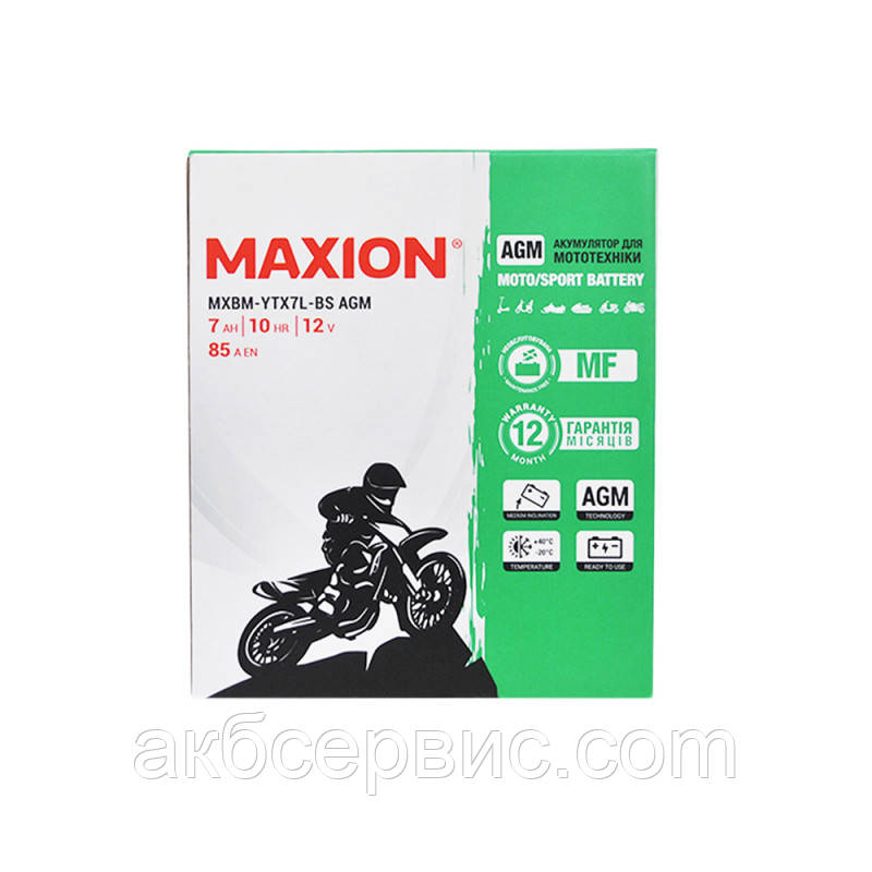 Mото акумулятор MAXION MXBM-YTX7L-BS (12V, 7Ah, 85A, -/+), фото 1