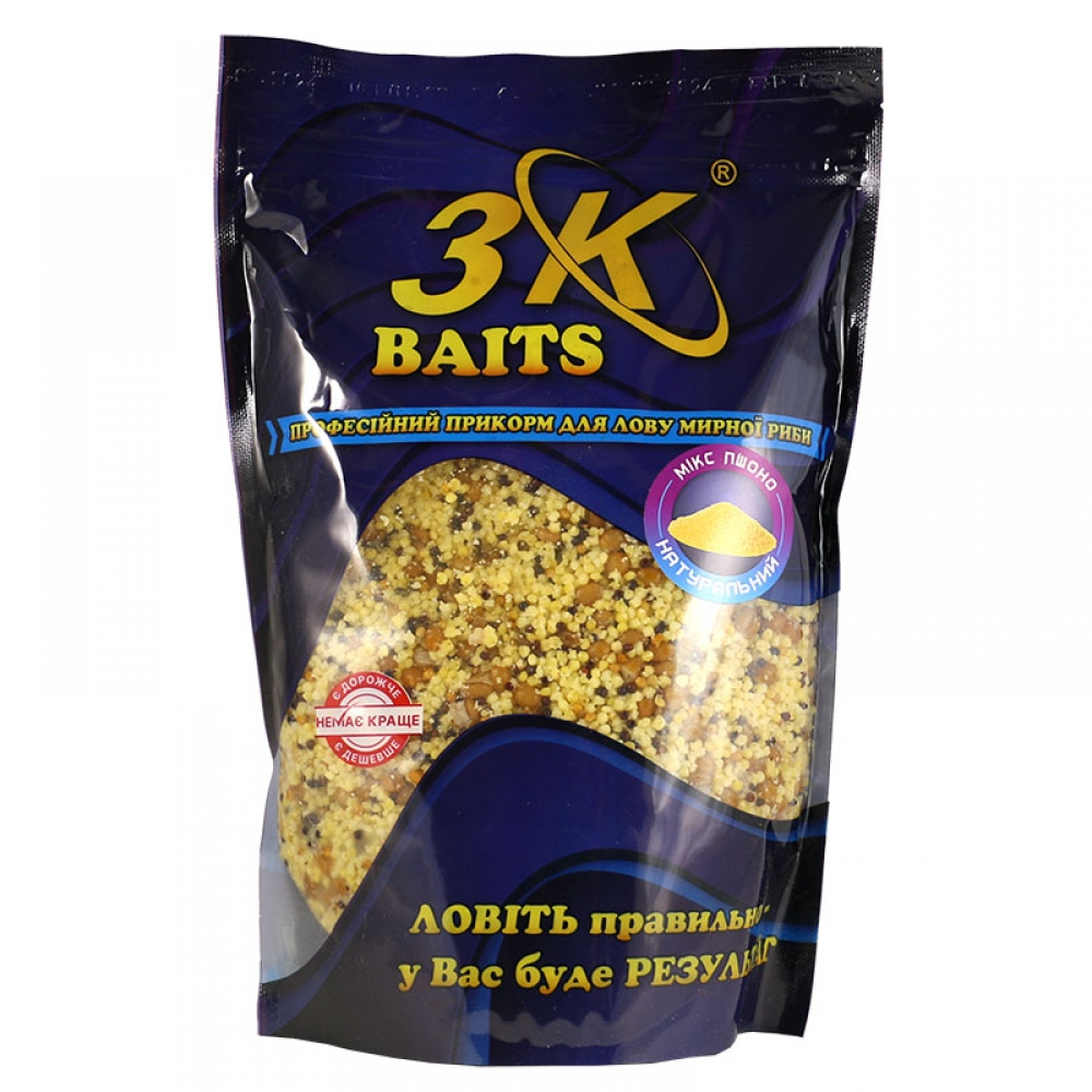Прикормка 3k Baits Зерновий мікс Пшоно Натуральний 1кг 3к02901, фото 1