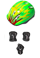 Захисний комплект (захист на коліна, лікті, долоні + шолом), малюнок "Зелений вогонь"