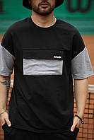 Мужская черно-серая футболка FreeDom оверсайз удобная трикотаж, Спортивная черная футболка летняя свобод niki