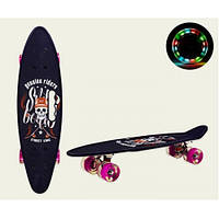 Скейт  PENNY BOARD  24  SC20520 Skull  PU колеса світло  з ручкою  дека 60х17 см