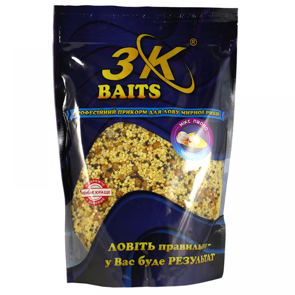 Прикормка 3k Baits Зерновий мікс Пшоно Часник 1кг 3к02903, фото 1