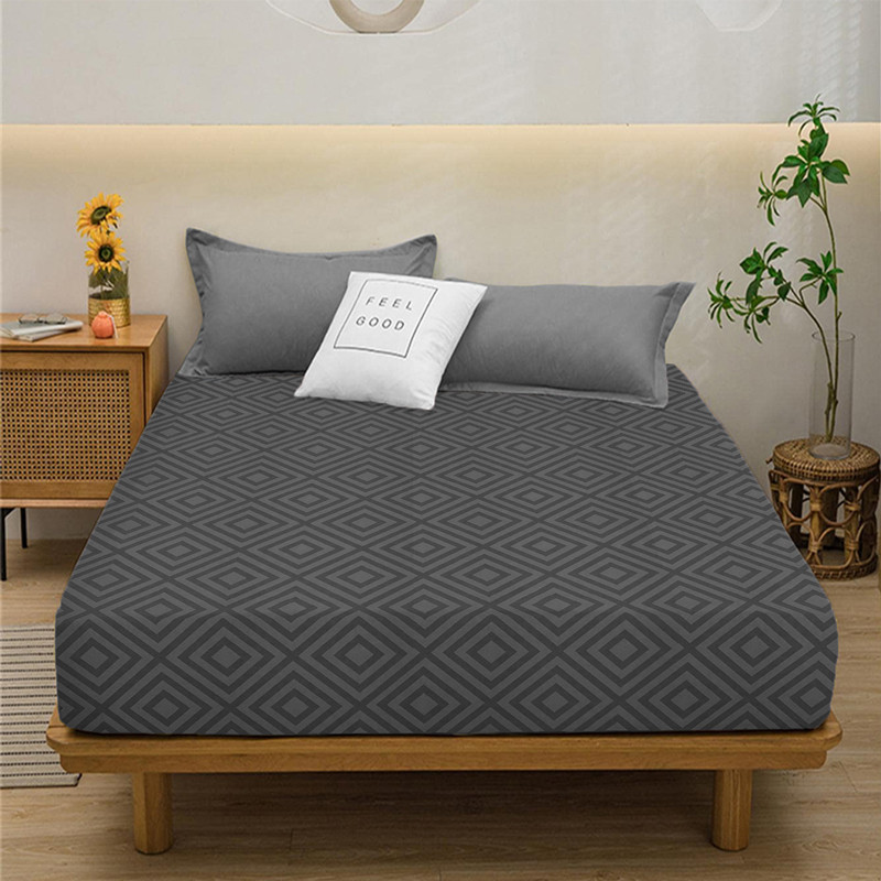 Односпальне простирадло-наматрацник на гумці з бязі натяжне (90*200*25) бавовняне сірий графіт ромб