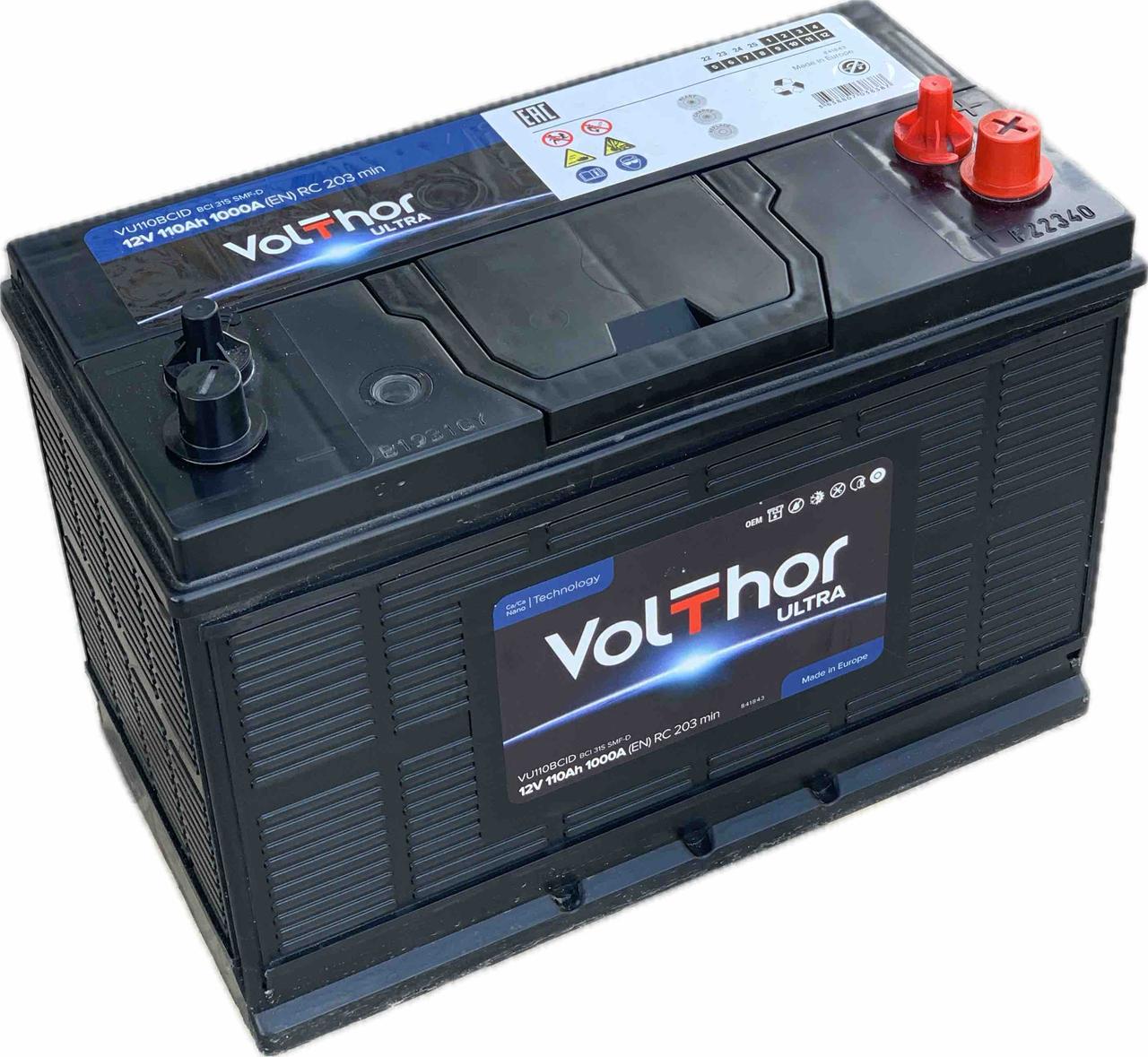 Акумулятор вантажний VOLTHOR Agro 110 Ah (R+) (1000A) подвійна клема