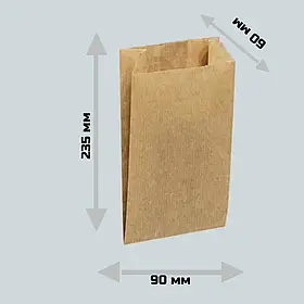 Паперовий крафт пакет Саше 90х235х60мм (жиростійкий) , пакування 1000 шт