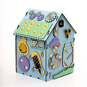 Бізібудинок бізікуб ігровий розвиваючий для дітей дерев'яний Блакитний 30х30х45 см